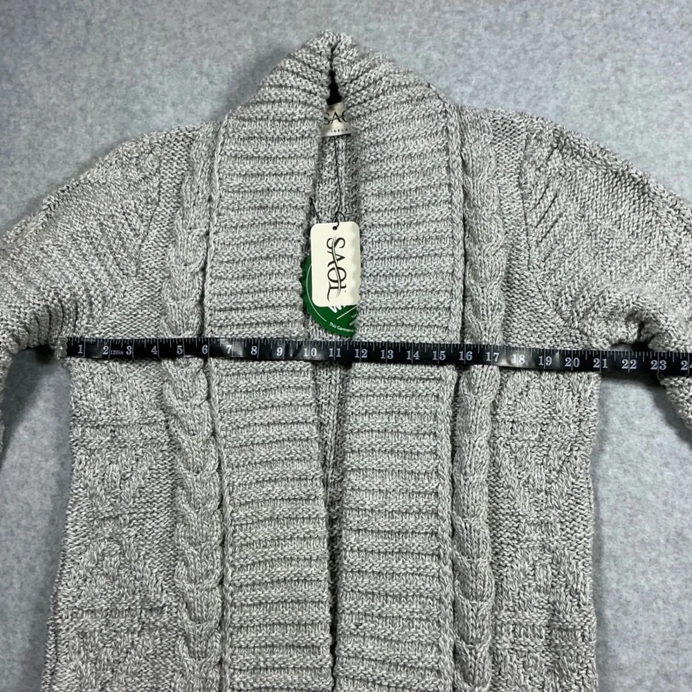 SAOL Ireland Mens XL Open Front Cable Knit Cardigan Merino Wool Gray AWL121-303